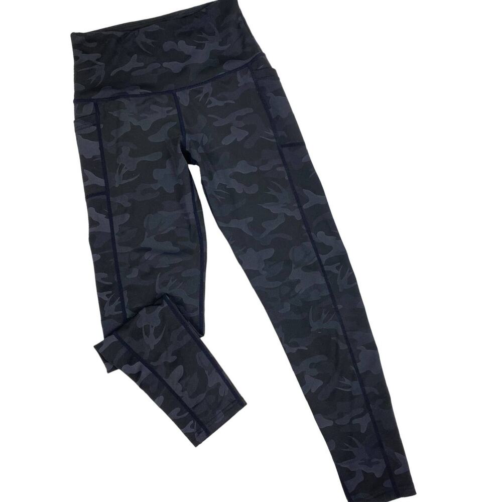 DYCE Active Camo Leggings Black Gray 7/8 Full Length Pocket Womens Size Small